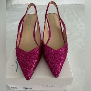 Betsey Johnson Fuchsia Crystal-Embellished Pointed Slingback Heels